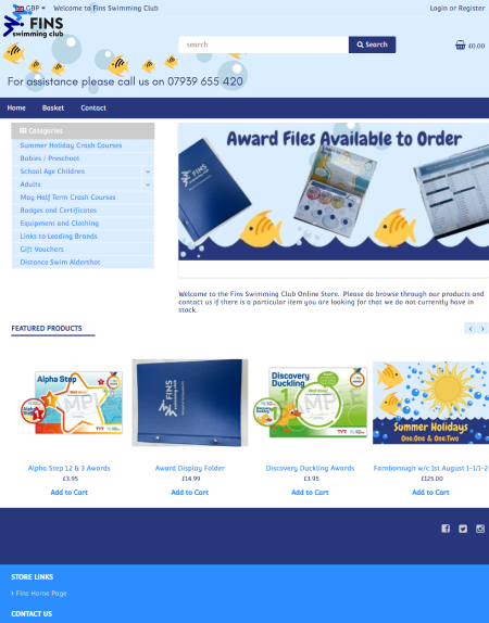 Example of a swimming club store on freewebstore